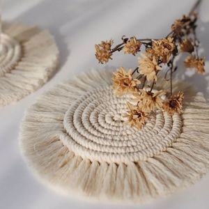 NEW Handmade Nordic Style Hand-woven Coaster 100% Cotton Boho Dining Mat Tulum